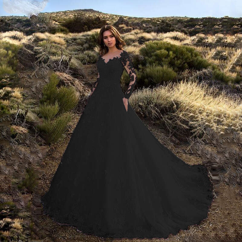 Spring New European And American Women's Sleeved One Shoulder Bridal Wedding Formal Dress, Long Skirt