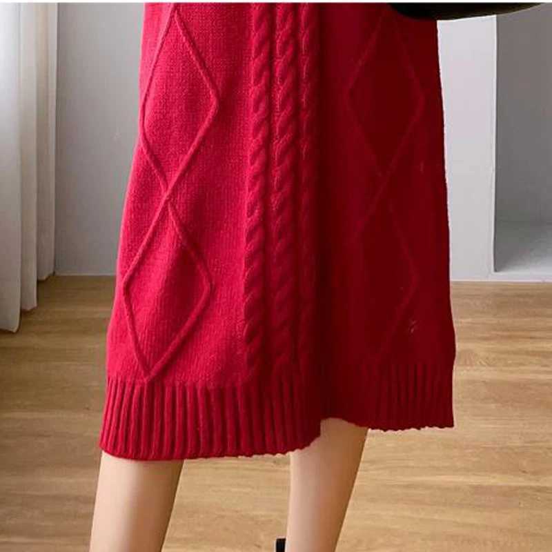 Mid Length Materni Fall Winter Sweaters Dresses Elegant Oversize Warm Pregnant Wear Fashion Korean Version Breastfeeding DressXJ241213