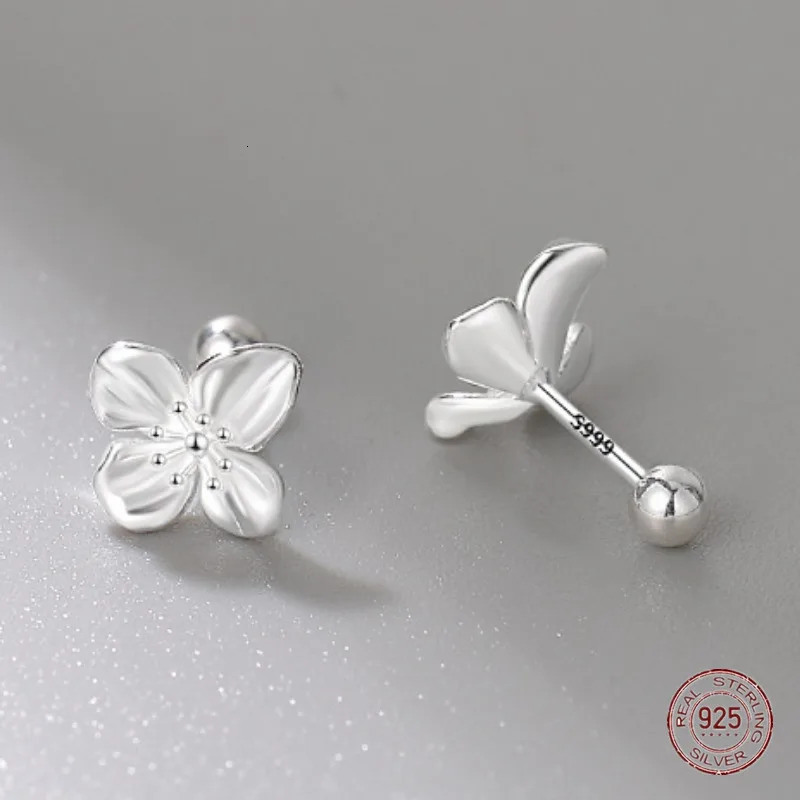 925 Sterling Silver Metal Flower Stud Earrings for Girls Lily Plant Screw Korean Ear Bone Nail Ladies Piercing Jewelry Wholesale 241214