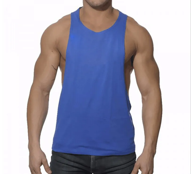 Strong Men Gym Sports Running Top Mens Tank Tops Summer Breathable Pure Color Cotton T-shirts