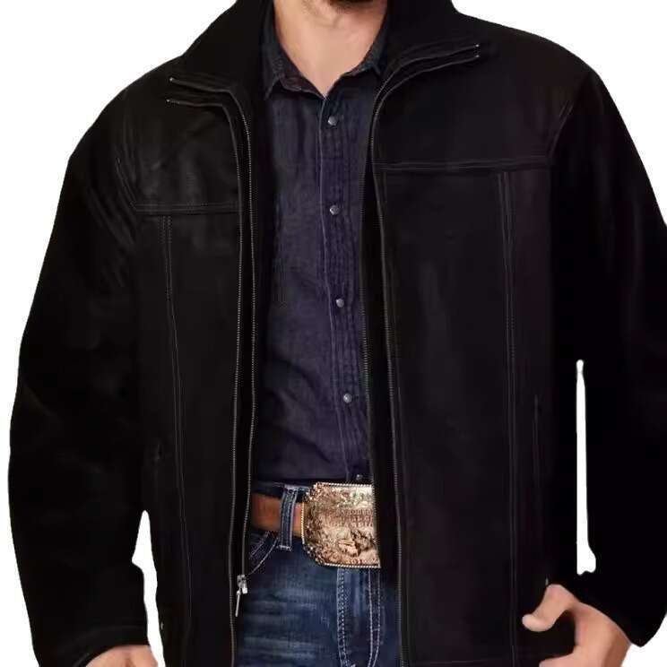 Foreign Trade Solid Color Double Zipper Spring And Autumn Jacket European Size Long Sleeved Men's Black Top Fashionable Quality Classic