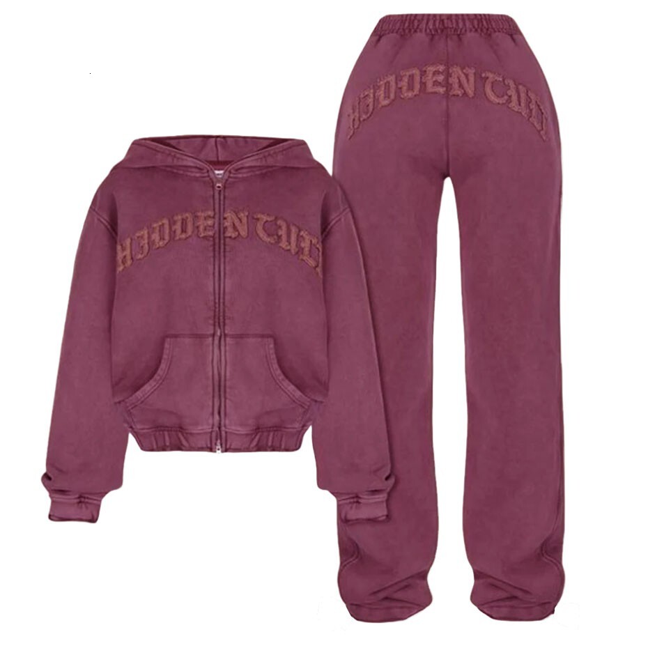 2 Piece Women Outfit Winter Trend Elegant Warm Suit Vintage Sports Y2k Trouser Sets Hidden Cult Embroidery Sweatshirts
