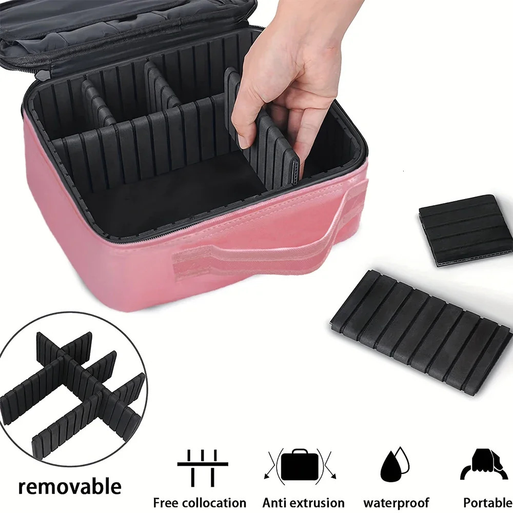 Jinxin Printing and Pink Shell with Adjustable Divider Travel Makeup Bag Large Professional Portable Makeup Bag 241212