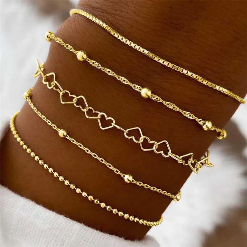 YOBEST 2024 New Heart Beads Chain Bracelets for Women Silver Color Tren Geometric Bracelets Set Party Jewelry AccoriesXJ241214