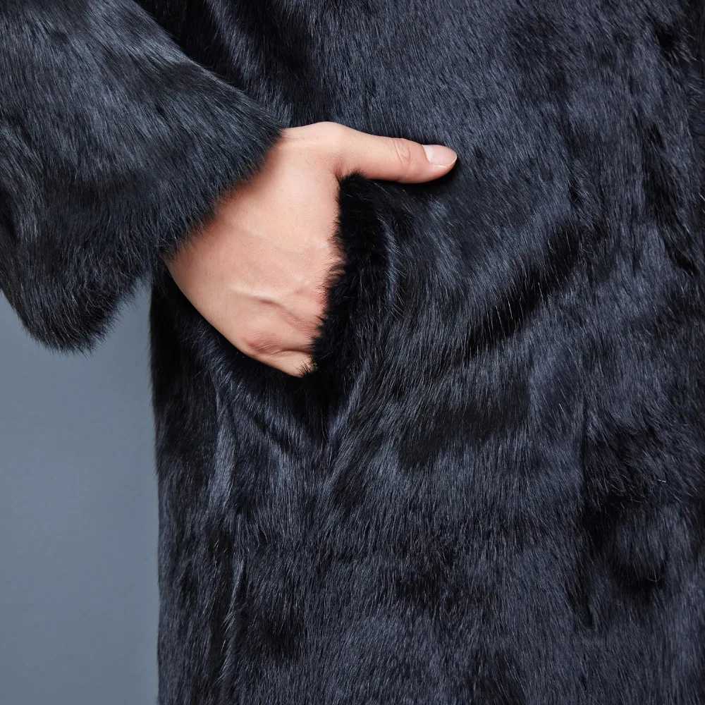 Real mens genunie natural rabbit fur coat big fox fur collar mens fashion long jacket warm winter customization in any size W241213
