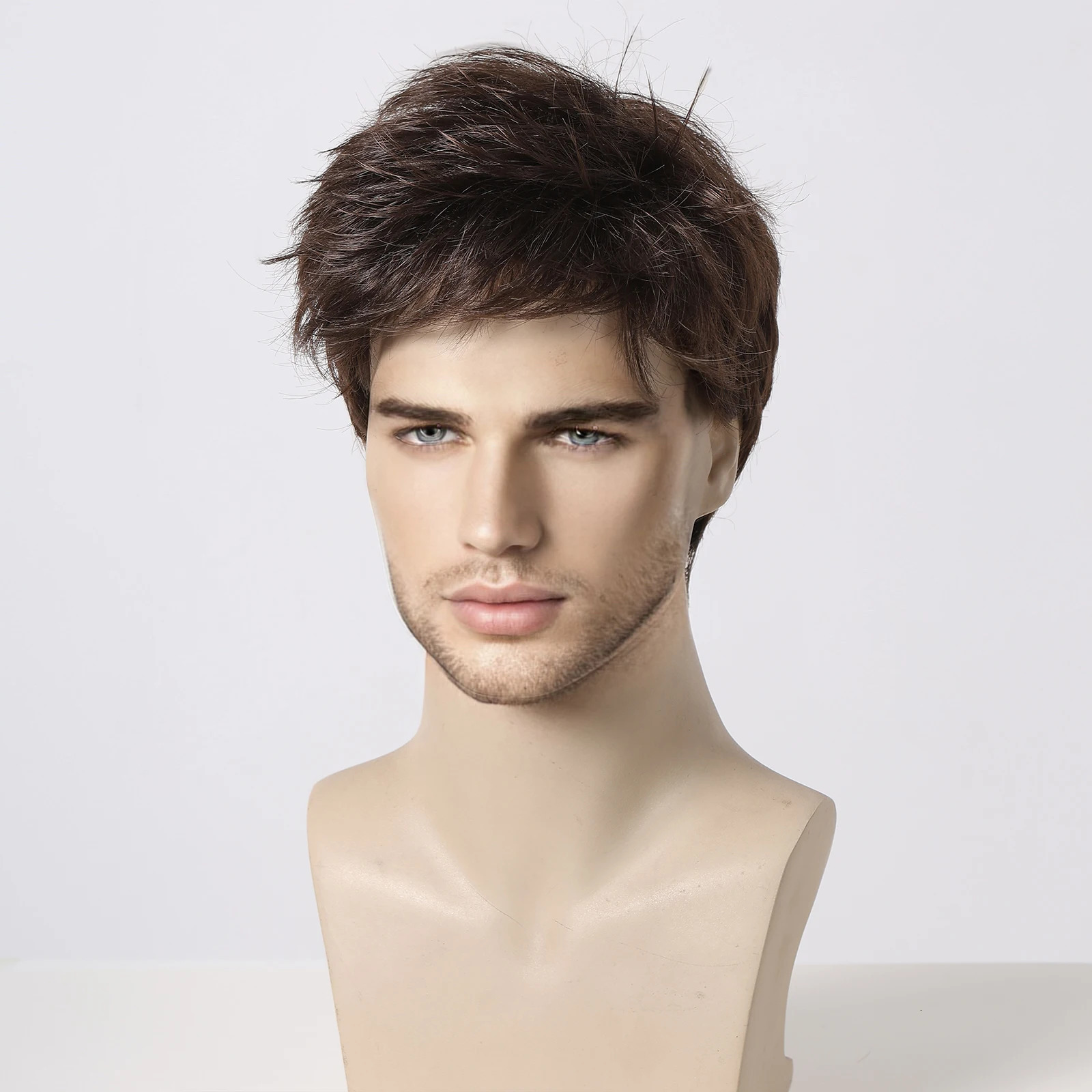 ELEMENT Short Synthetic Cool Dark Brown Loose Straight Hair Wig with Bangs Cosplay Party Daily Use Wigs for Man Natural Fiber 241213