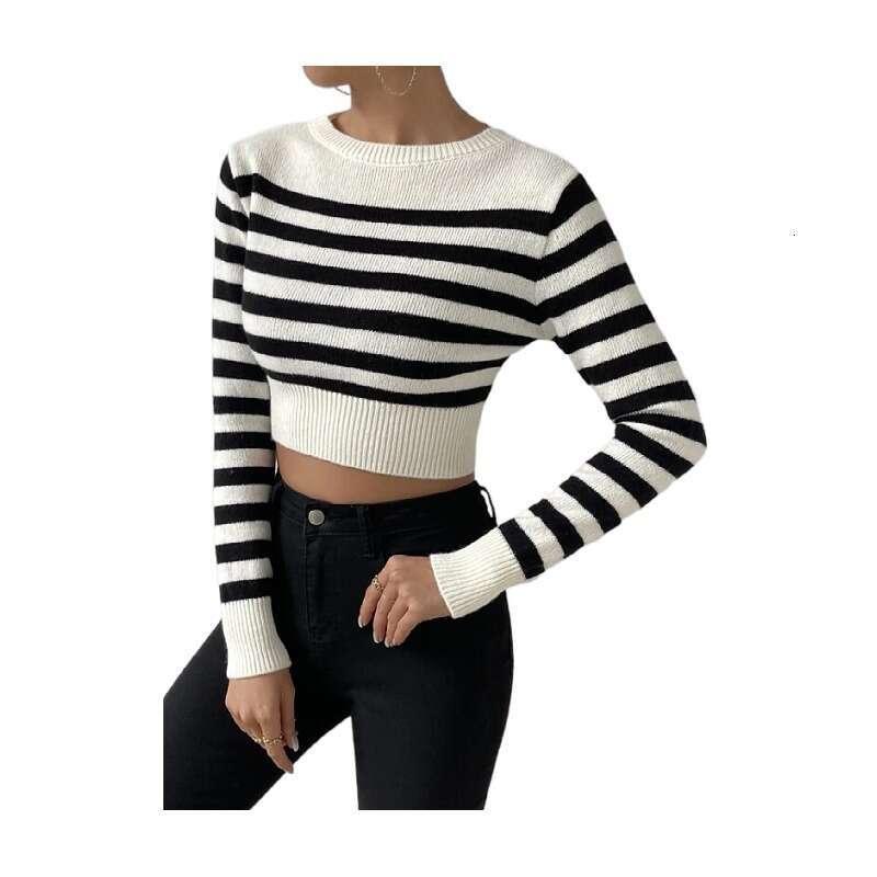2024 Autumn/Winter New Women's Sweater Striped Short Style Inner Wear Outer Knitted Top Female