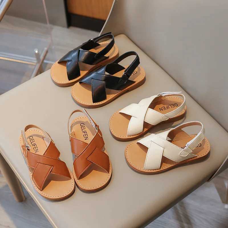 Sandals Size 21-35 Boys Girls Sandals 2024 Summer Children Beach Shoes Kids Fashion Cross-tied Anti-sliperry Soft Simple New Hot H03045 H241213