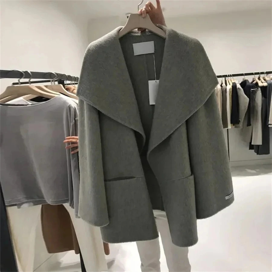 Oversize 145kg Lapel Wool Blends Coat Thick Unlined Woolen Cardigan Women Korean Fashion Loose Fall Winter Jackets 241214