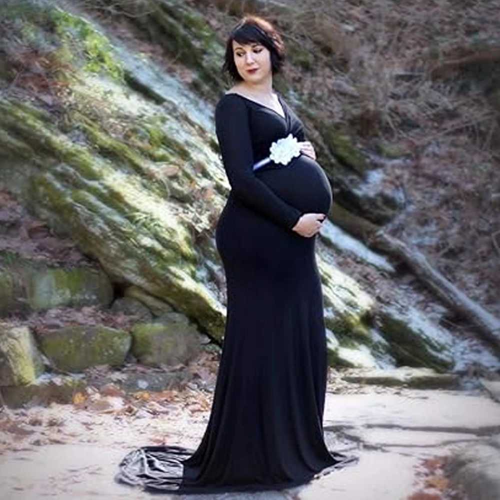 Pregnant Slim Dress Off Shoulder Maxi Floor Length Formal Gown Elegant Women Materni Dresses For Photoshoot Baby ShowerXJ241213