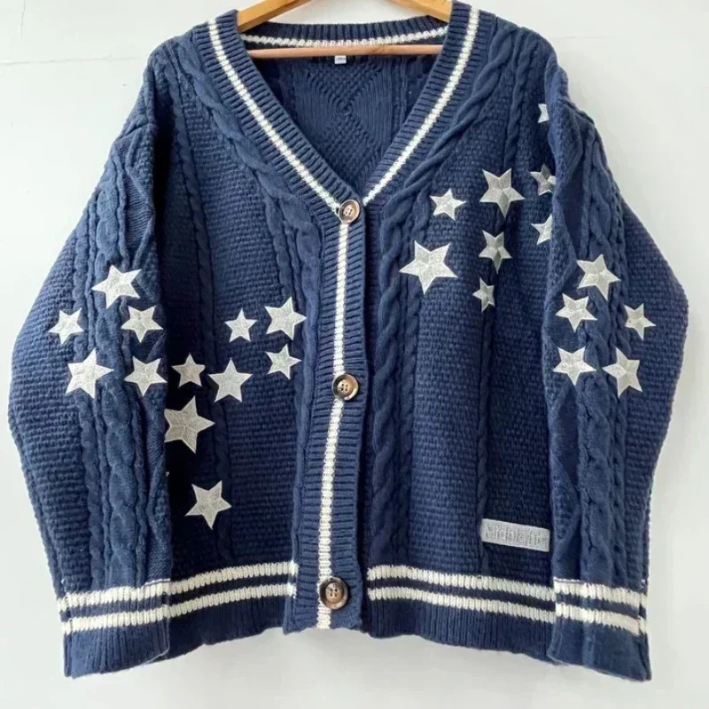 2025 Midnight Cotton Navy Blue Long Cardigan Women Y2k Autumn Loose Fitting TTPD Letter Embroidered Khaki Knitted 241210
