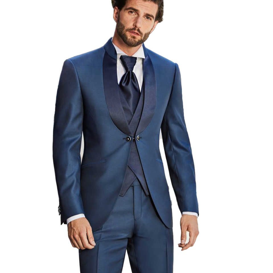 Handsome New Fashion 3-Pieces Wedding Tuxedos Men Suits Shawl Lapel Jacket One Button Single Breasted Solid Color Custom Made Pockets Bridegroom (Coat
