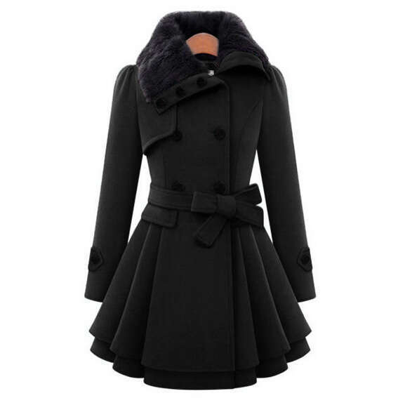 New European And American Slim Fit Long Double Breasted Woolen Coat Windbreaker Women's Fashionable Quality Classic