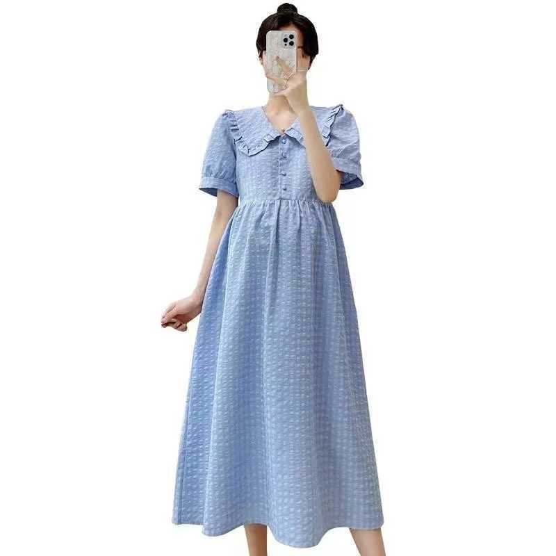 Materni Dresses Summer Clothes for Pregnant Women Fashion Chinoiserie Sle Fitting Long Womens Casual Pregnancy ClothingXJ241213