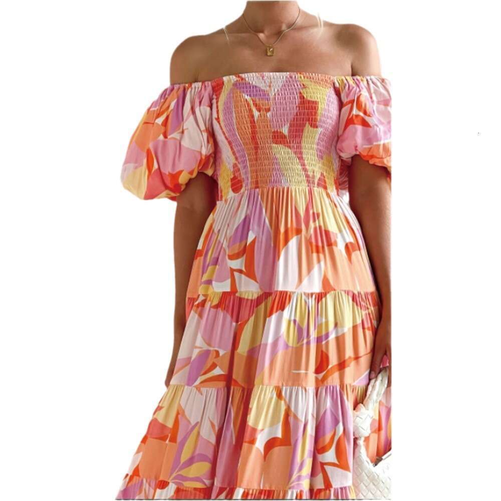 New European And American Women's Bohemian Printed One Shoulder Vacation Style Sexy Loose Dress