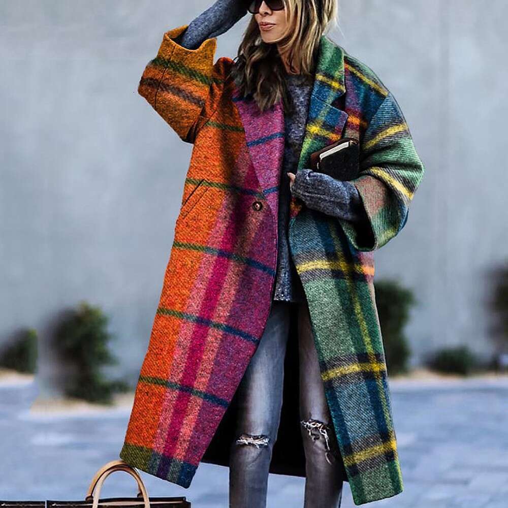 New European And American Autumn Cross Border Foreign Trade Women's Long Sleeved Printed With Collar Coat