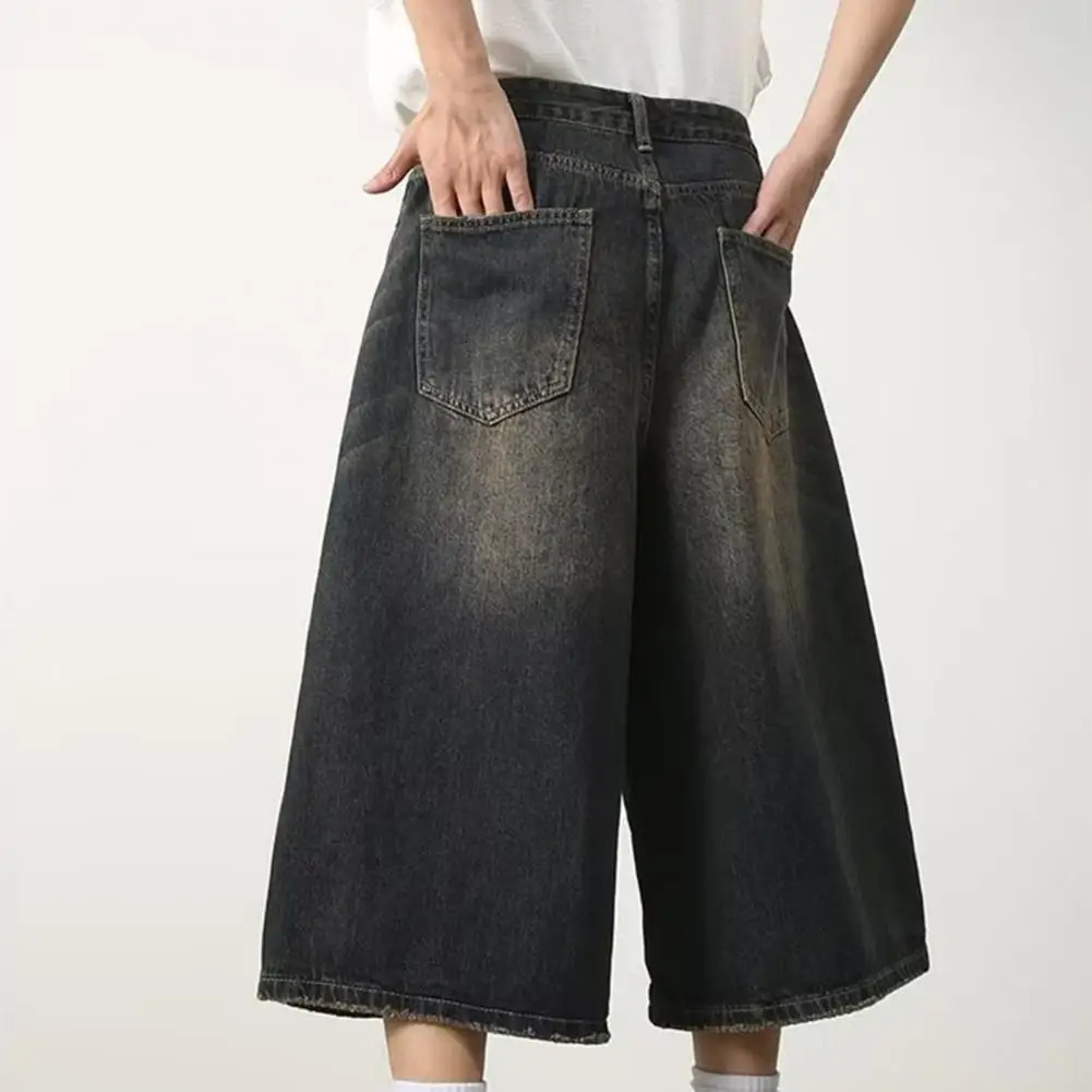 Womens retro plus denim shorts unisex wide leg hat street style summer womens high waisted loose 5XL 241211