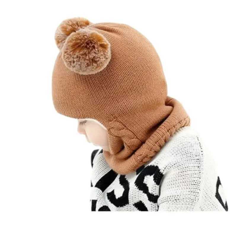 Baby boy Beanie neck protection solid windproof winter childrens knitted hat warm wool childrens earmuffs W241213