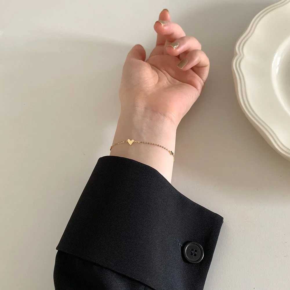 Minimalist Stylish Tiny Hearts Cute Stacked Bracelet Stainl Steel Gold Plated Chain Ladies Women Student Fashion Jewelry GiftXJ241214
