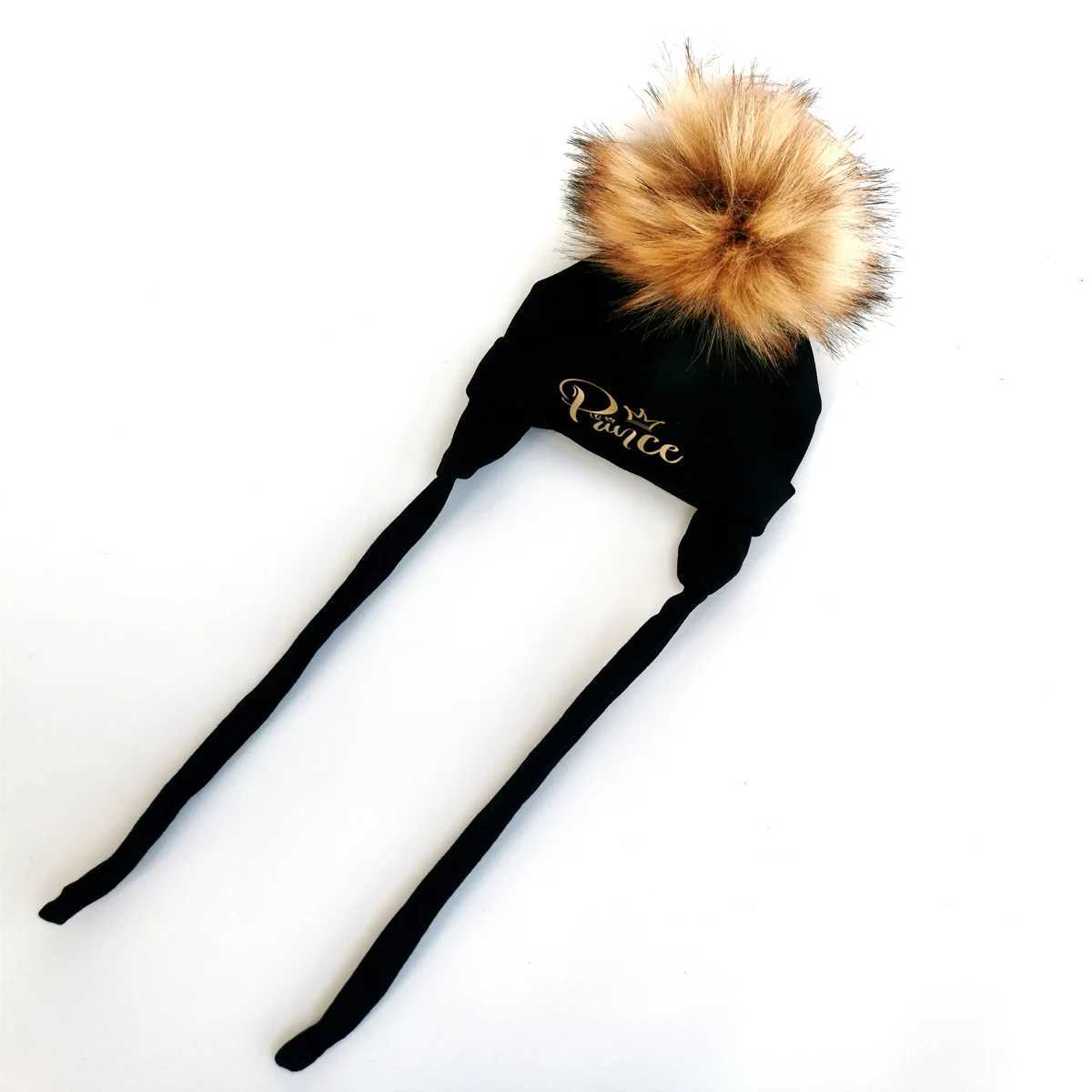 Newborn baby hat boys and girls letter princess warm ears earlobes winter cotton Beanie Pom Bobble hat W241213