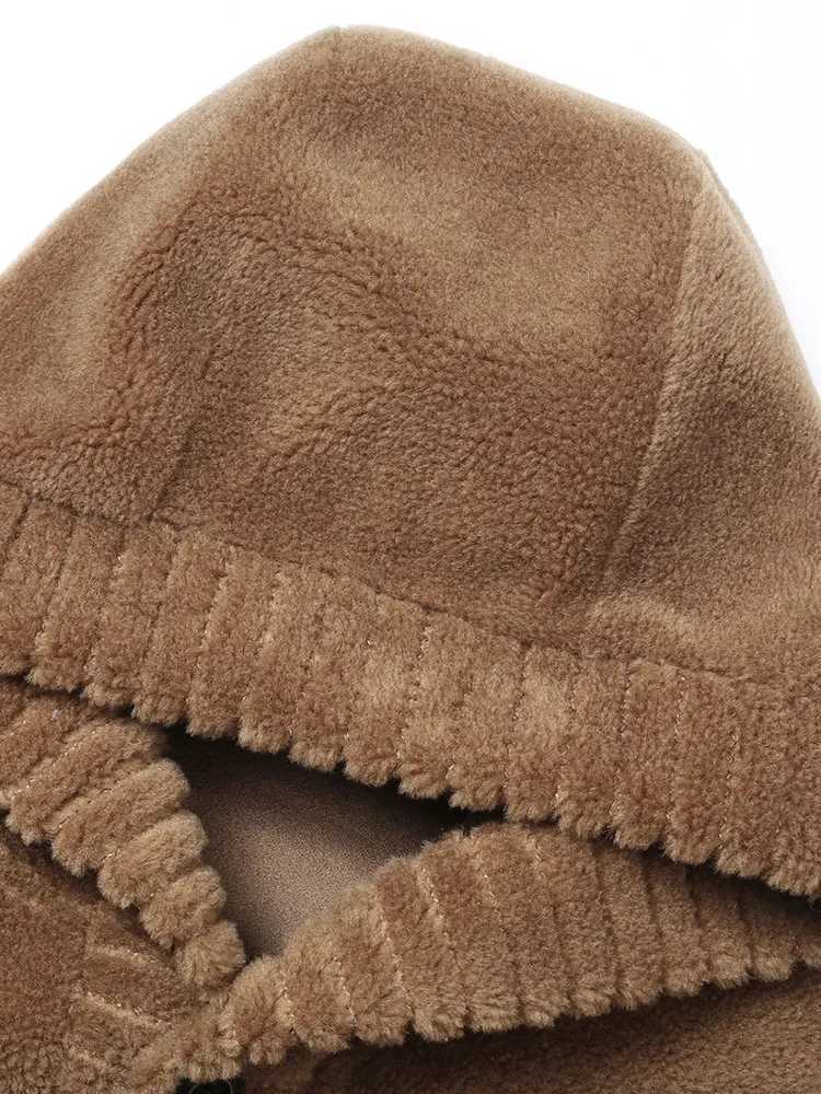 2024 Winter Mens New Sheep Wool Coat Mens Solid Warm Hooded Jacket Mens True Wool Coat F452 W241213