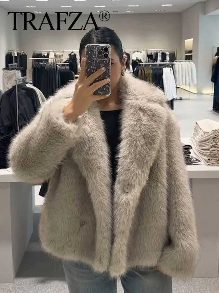 Female Elegant Solid 3-Color Faux Fur Effect Long Slve Cardigan Coat Winter Womens High Strt Pockets Coat Women X241214