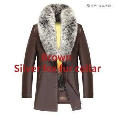 Medium length real leather jacket real mink lined coat winter mens clothing casual silver fox fur collar coat vest W241213
