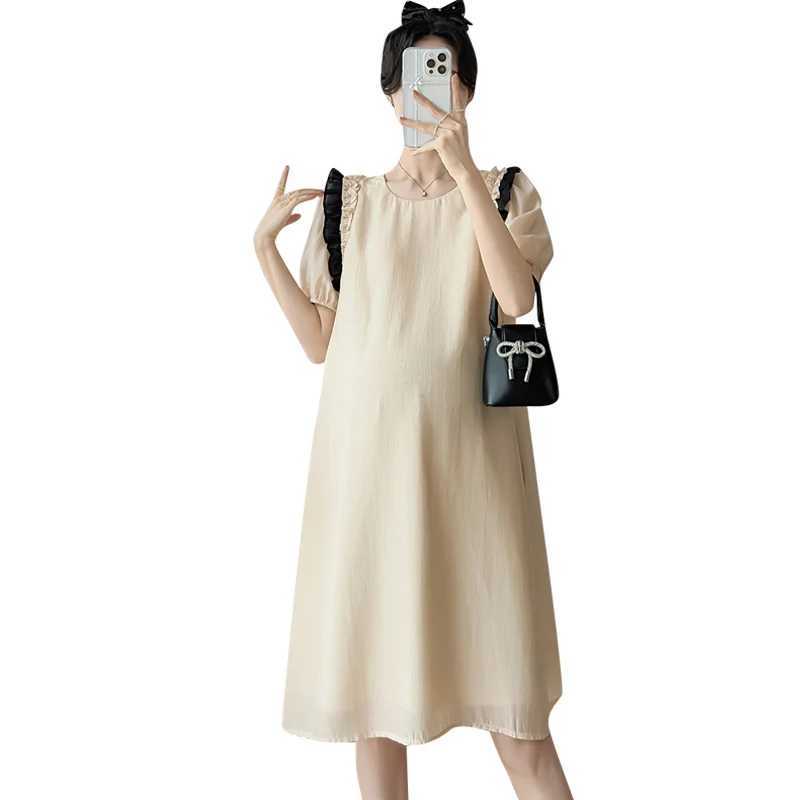 Short Materni Summer Dress Plus Size Block Clolor Ruffles Patchwork Pregnant Woman A-line Dress Sweet Pregnancy Mini DressesXJ241213