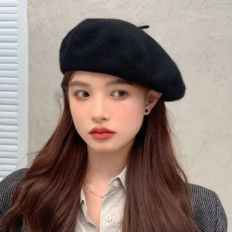 100 wool vintage beret autumn winter womens British Hepburn style artist painter hat thick warm pumpkin bean y241210