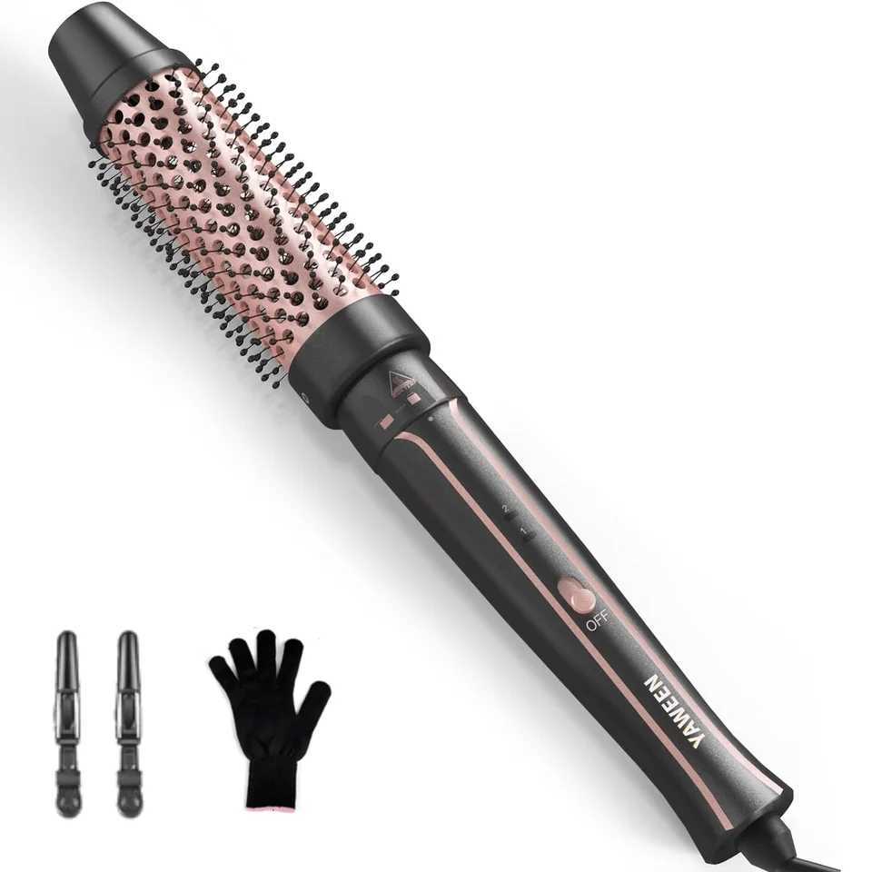 Curling hair with iron brush and hot brush to create a natural curly appearance dual voltage ceramic curling iron with detachable brush W241214