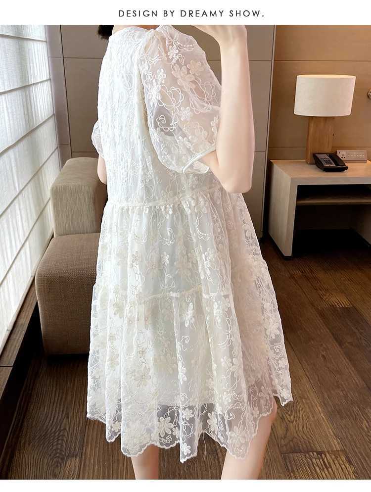Good Quali Summer Materni Lace Dress Sweet Puff Sleeve Ruffles Patchwork Pregnant Woman Organza Dress Princess Par DressesXJ241213