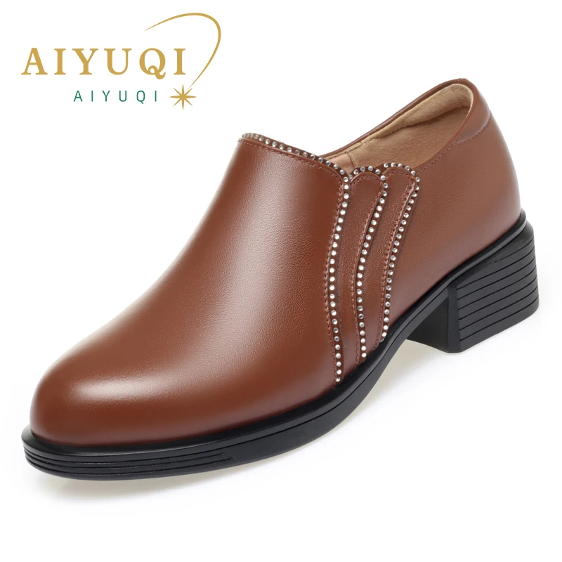 AIYUQI Women Office Shoes Fall Genuine Leather Women Dress Shoes Large Size Fashion Diamond Shoes Women