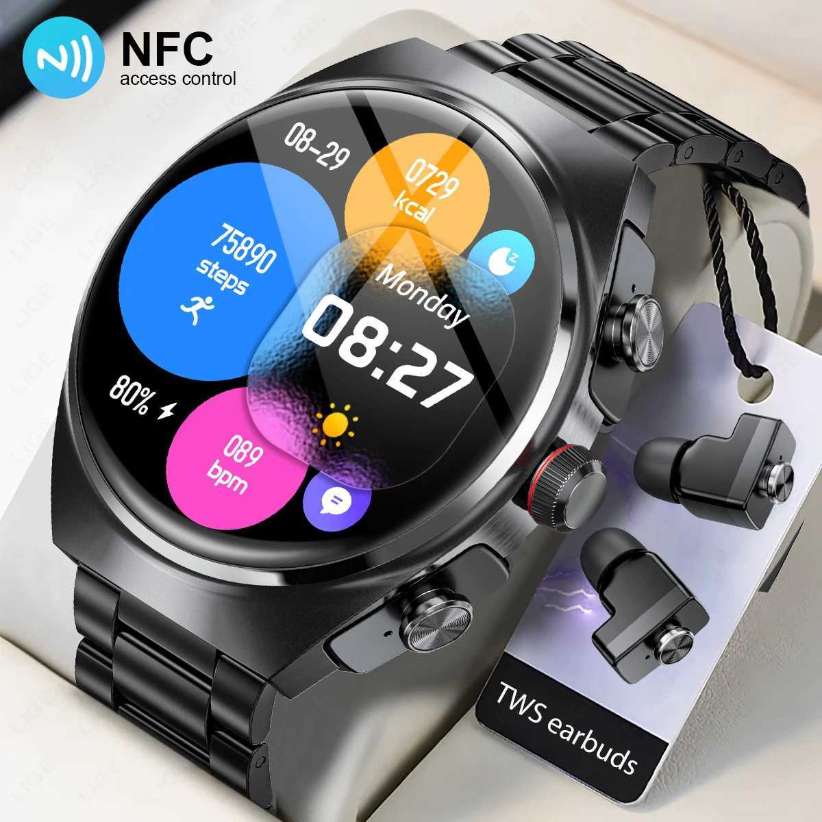High Quality LIGE Headset Smart Watch TWS 2 In 1 Wireless BT Headset Call NFC Health Monitoring Sports Music Smartwatch Waterproof O241213
