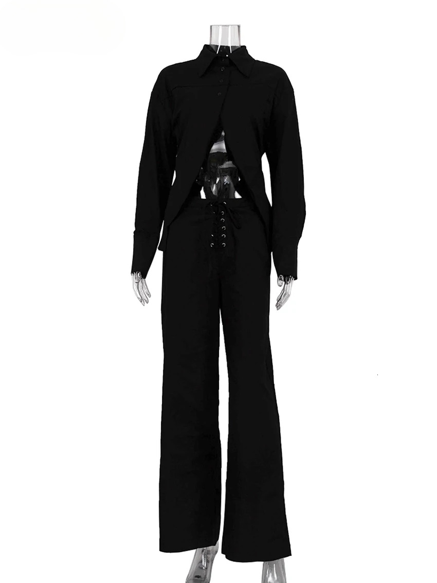 Clacive Fashion Loose White En Women's Two Pieces Elegant Long Sleeve Shirt With Mid Waist Wide Pants Set Streetwear