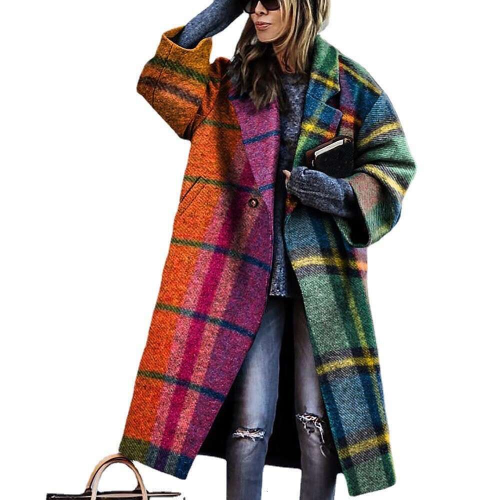 New European And American Autumn Cross Border Foreign Trade Women's Long Sleeved Printed With Collar Coat