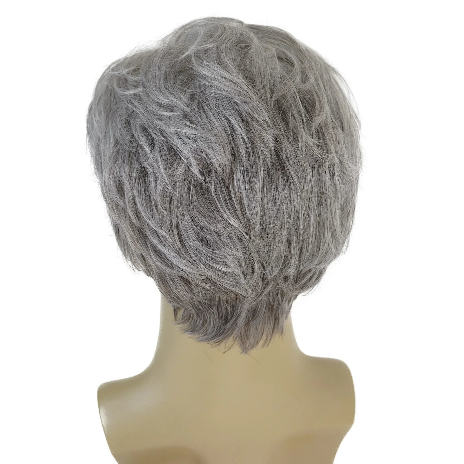 Synthetic Hair Ombre Gray and White Wigs for Men Short Haircuts Natural Curly Wig with Bangs Cos Student Hairstyle Male Cospaly 241213