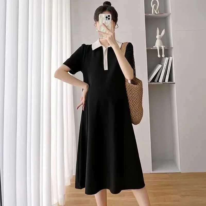 Materni Dress Short Sleeves Polo Summer Lapel Loose-fit Korean Sle Pregnant Womens Clothes ClothingXJ241213