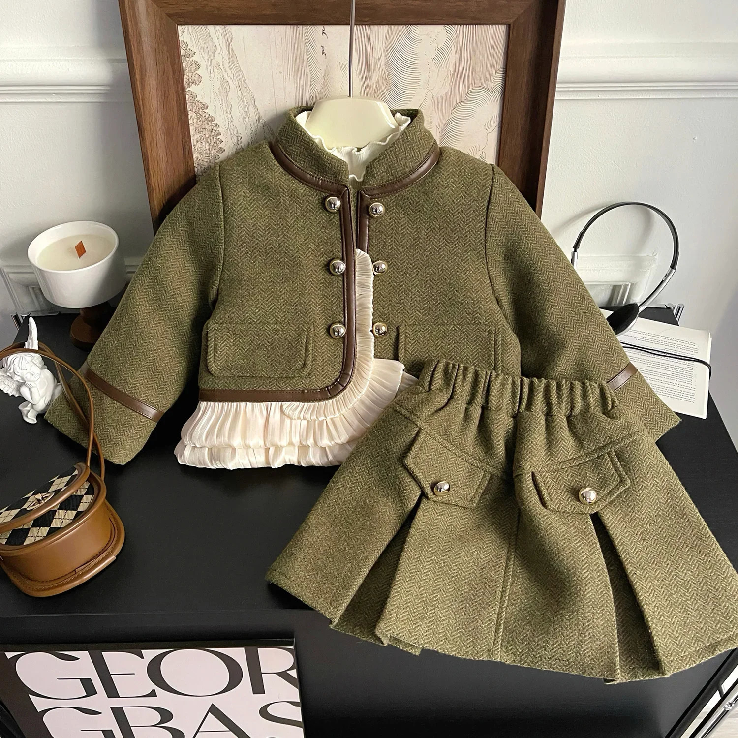 Childrens Clothing Sets Small Fragrance Lace Long Sleeve Coat Pleated Skirt Girls Kids Boutique Clothes Baby Girl Outfit Set 241213