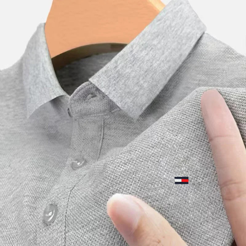 Mens monochrome shirt short sleeved embroidered POLO flip down street top mens summer style 241213