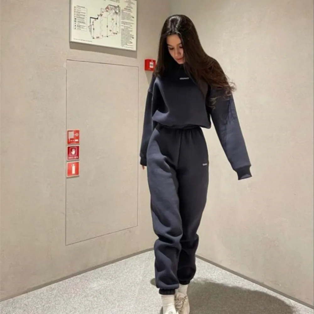 Autumn And Winter Casual Sports Suit Fashion Solid Color Simple Warm Pants Hoodie Female 2 Piece Set 2024 241203