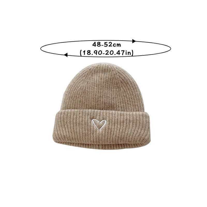 Winter thick baby knitted hat heart-shaped embroidered baby bean hat autumn solid color warm childrens crocheted wool hat W241213