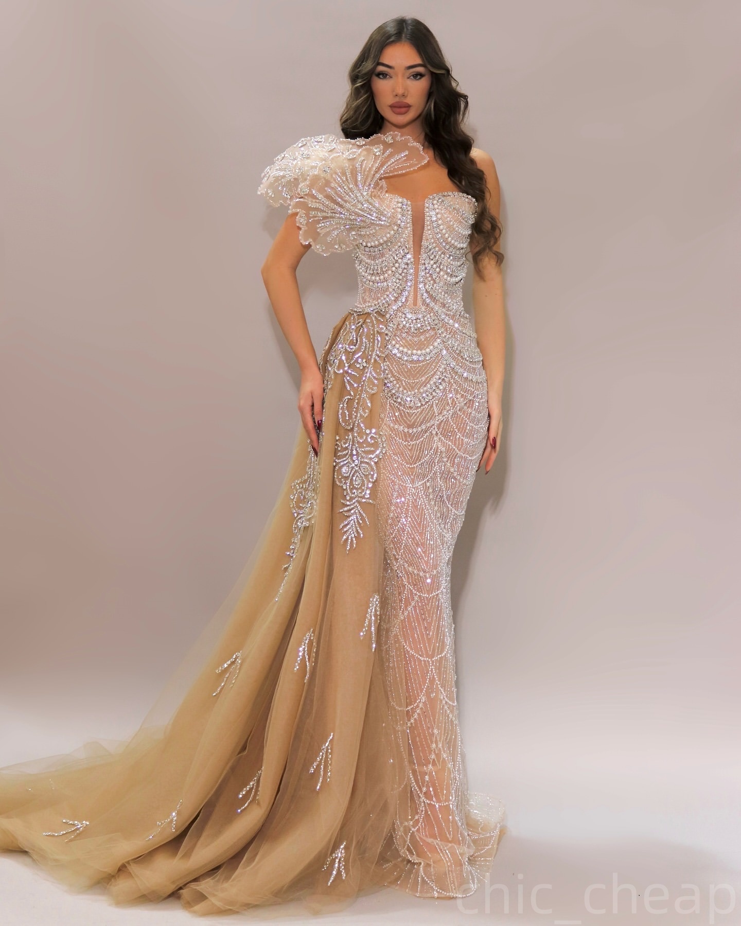 Champagne Illusion Mermaid Prom Dresses 2025 Floral Lace Beaded Evening Formal Party Second Birthday Engagement Gowns Plus Size Dress For Special Occa