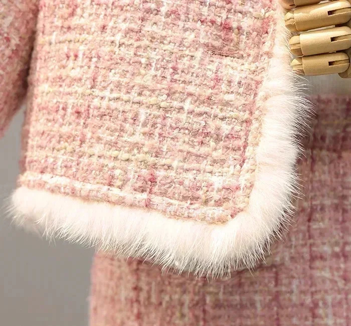 Spring Winter Girl Kids 2Pcs Tweed Clothes Sets Fashion Children Suits for 1-10Years Childrens Cotton Padded Jacket CoatSkirt 241213