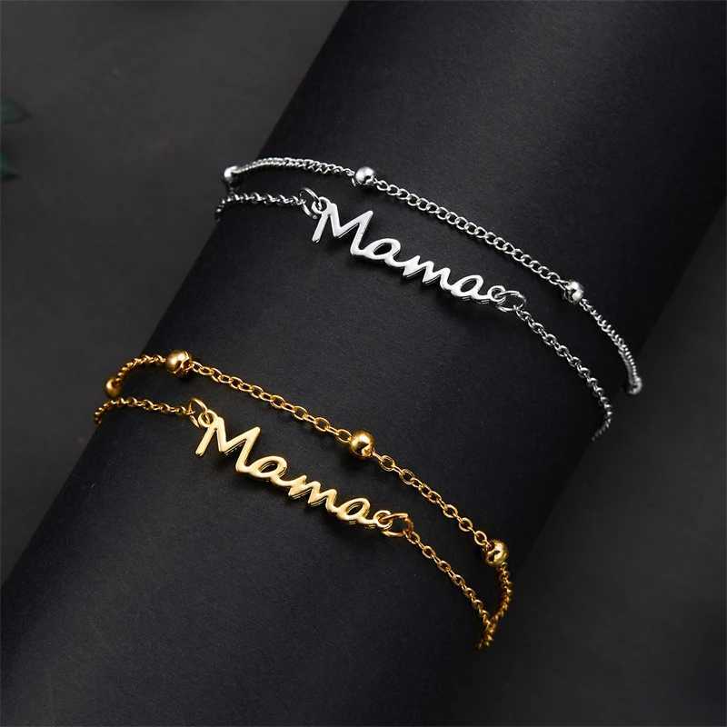 Simple Letter Mama Charm Bracelet for Women Metal 3 Colors Double Layer Chain Bangle Fashion Jewelry Mother Day Wrist GiftXJ241214