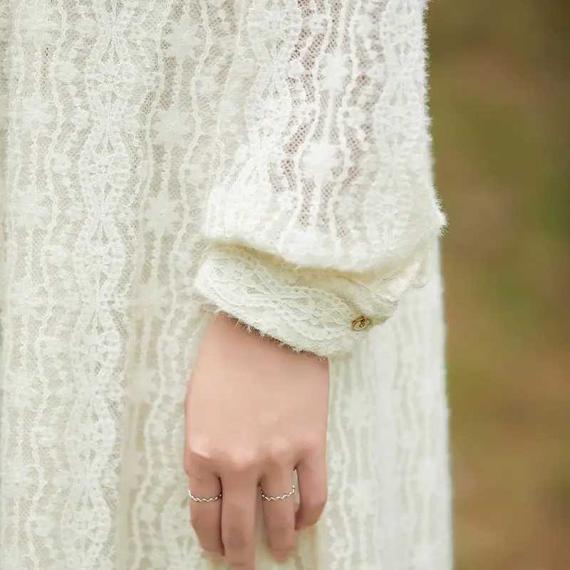 2025 Spring Materni Lace Dress Long Lantern Sleeve Ruffles Collar Pregnant Woman Basic Dresses Pregnancy Par Dress SweetXJ241213