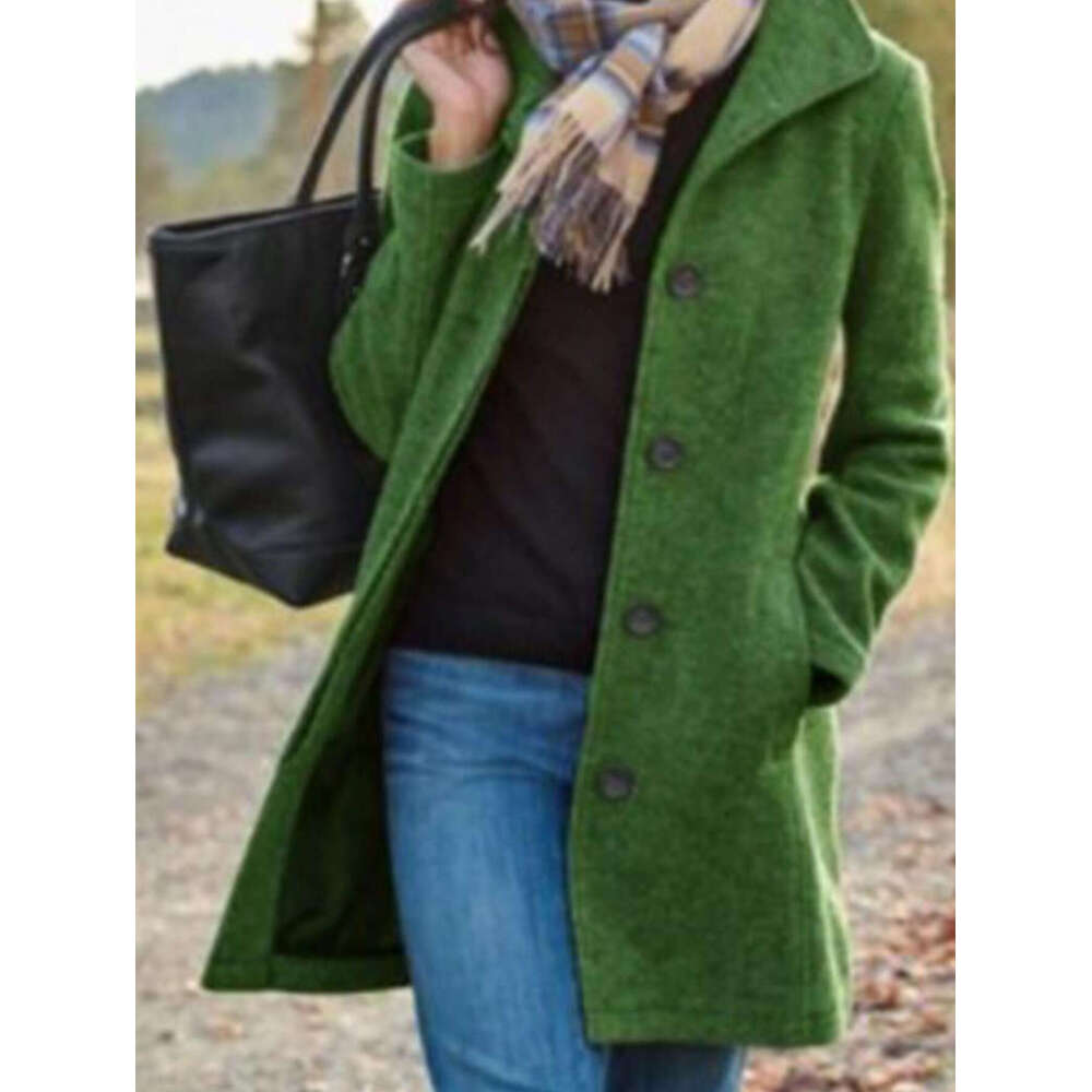 Autumn Winter New European And American Clothing Retro Medium Long Solid Color Woolen Coat Coat, Women's Fashionable Quality Classic