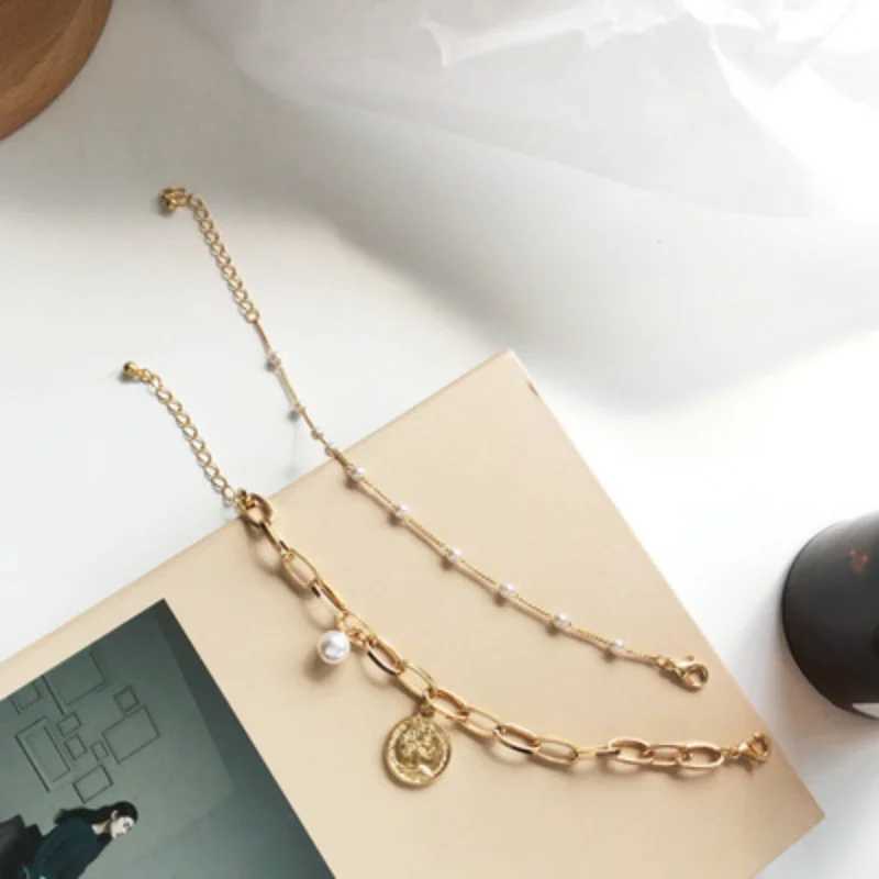 Simple Elegant Imitation Pearl Bracelets Gold Color Beads Chain for Womens Goth Chain Bracelet Bangles Trend Jewelry GiftXJ241214