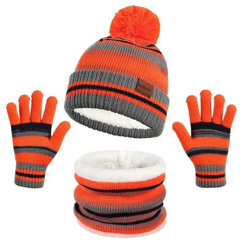 Beanies Baby Hat Pompom Winter Childrens Hat Knitted Cute Hat Scarf Glove Set Girls and Boys Casual Hat W241213