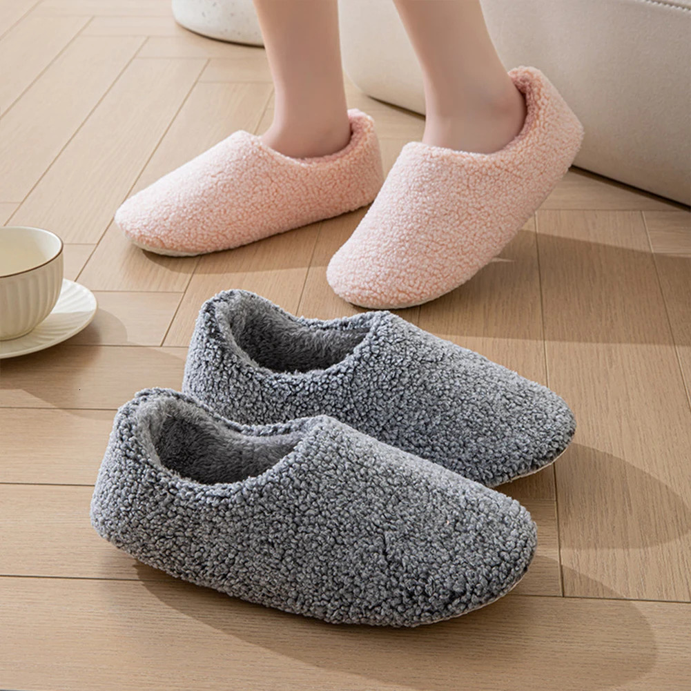 Womens Plush Slippers Closed Back Indoor Slippers Curly Fleece Slip On Loafer Slippers Comfortable Non-Slip for Autumn Winter 241213