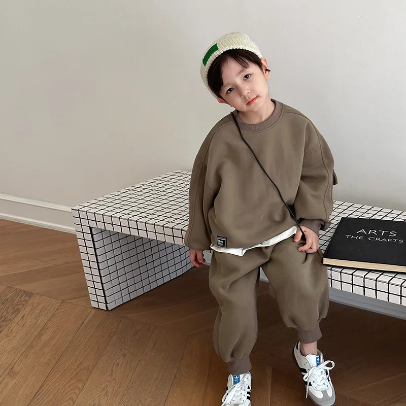 Autumn Winter Kids clothing set solid color loose sports outfit sweatshirts And pants 2pcs boys and girls clothes sets 241213
